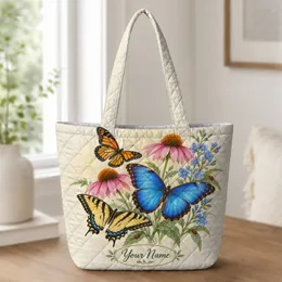 Butterfly and Wildflower Garden Gift for Nature Lovers and Spring Birthdays Quilted Tote Bag