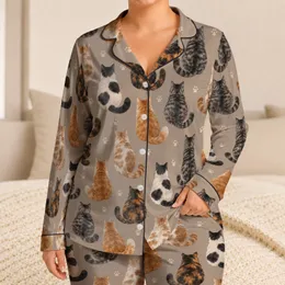 Fluffy Cat Family for Cozy Evenings and Valentine’s Day Gifts for Her Satin Pajamas Set