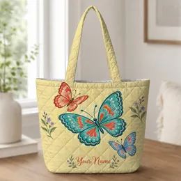 Turquoise Coral Butterfly Garden for Spring Birthdays and Nature-Loving Moms Quilted Tote Bag