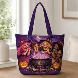 Candy Cauldron Witches for Halloween Trick-or-Treat Parties and Cozy Autumn Celebrations Quilted Tote Bag