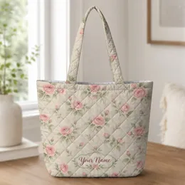 Blush Rose and Sage Botanical Blooms for Romantic Garden Days and Thoughtful Gifting Quilted Tote Bag