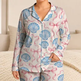 Blue Seashells And Pink Bows For A Sweet Coastal Holiday Look For Kids Satin Pajamas Set