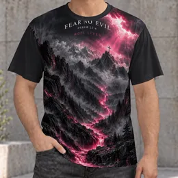 Crimson Cross and Stormlit Mountain Valley for Faithful Everyday Wear and Prayer All-over Print Unisex T-shirt