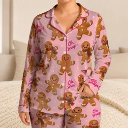 Cute Gingerbread Men and Candy Colors for Cozy Christmas Holiday Cheer and Festive Gifting Satin Pajamas Set