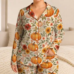 Watercolor Pumpkin Florals for Cozy Halloween Nights and Autumn Family Moments for Kids Satin Pajamas Set
