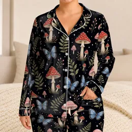 Moonlit Mushroom And Butterfly Cottagecore For Cozy Evenings, Gifts, And Lounging Satin Pajamas Set
