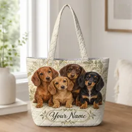 Four Dachshund Puppies for Vintage Dog Lover Style and Thoughtful Gifts for Women Quilted Tote Bag