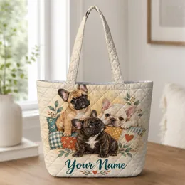 French Bulldog Puppy Trio for Dog Lover Gifts and Everyday Outings Quilted Tote Bag