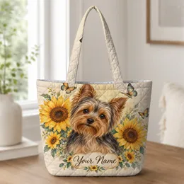 Yorkshire Terrier with Sunflowers and Butterflies for Garden Days and Dog Lovers Quilted Tote Bag