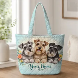 Three Schnauzers and Colorful Blooms for Everyday Dog Mom Style and Pet Lover Gifting Quilted Tote Bag