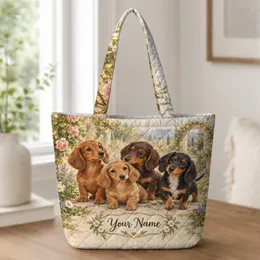 Dachshund Garden Companions for Spring Strolls and Thoughtful Gifts for Doxie Lovers Quilted Tote Bag