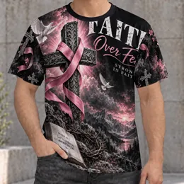 Faith Over Fear Cross And Pink Ribbon For Christian Encouragement And Hope All-over Print Unisex T-shirt