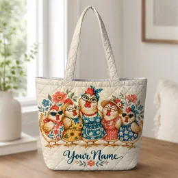 Colorful Floral Hen Family for Farmhouse Gifting and Country Living, Chicken Lovers Quilted Tote Bag