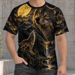 Howling Wolves Beneath a Golden Full Moon for Camping and Wilderness Adventures Outdoors All-over Print Unisex T-shirt