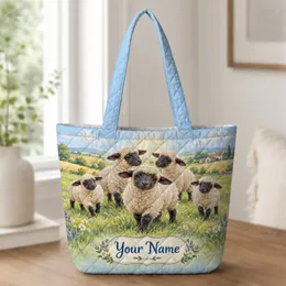 Fluffy Sheep Meadow Serenity for Countryside Days and Farmhouse Gifts for Women Quilted Tote Bag