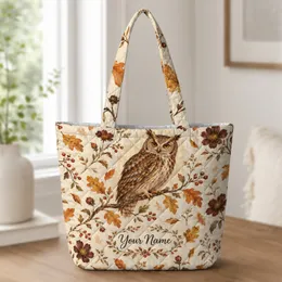 Autumn Owl And Golden Leaf Florals For Cozy Fall Outings And Woodland Nature Lovers Quilted Tote Bag