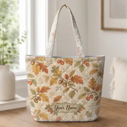 Autumn Leaves and Acorns for Cozy Fall Outings and Everyday Gifts for Nature Lovers Quilted Tote Bag