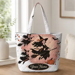 Retro Witch Silhouettes for Spooky Halloween Nights and Autumn Celebrations Quilted Tote Bag