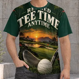 Iron Palm Silhouettes Retired Tee Time Golf Ball And Sunset Fairway For Relaxed Weekend Course All-over Print Unisex T-shirt