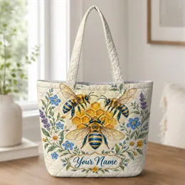 Golden Honeycomb Bees and Garden Blooms for Spring Birthday Gifts for Nature Lovers Quilted Tote Bag