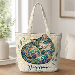 Colorful Swirling Cat for Everyday Pet Lover Style and Cat Mom Birthday Gifts Quilted Tote Bag