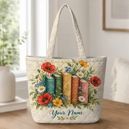 Colorful Botanical Books for Reading Days and Library Visits for Book Lovers Quilted Tote Bag