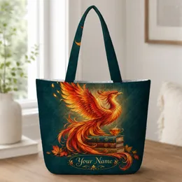 Rising Phoenix, Books And Teacup For Fantasy Reading And Book Club Gifts Quilted Tote Bag