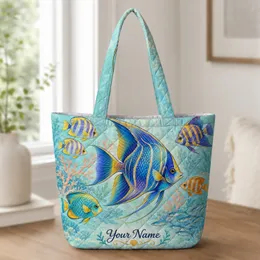 Colorful Tropical Reef Fish and Coral for Coastal Summer Beach Days and Fishing Lovers Quilted Tote Bag