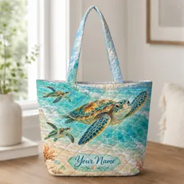 Sea Turtle Ocean Shoreline for Beach Holidays and Summer Adventures for Ocean Lovers Quilted Tote Bag