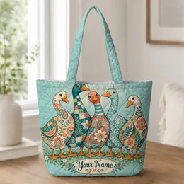 Colorful Patchwork Goose Family for Farmhouse Living and Animal Lover Gift Giving Quilted Tote Bag