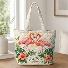 Coral Flamingos and Tropical Flowers for Summer Holidays and Beach Days Quilted Tote Bag