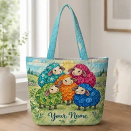 Colorful Sheep and Wildflowers for Summer Market Days and Farm Visits Quilted Tote Bag
