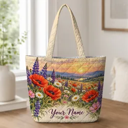 Wildflower Sunset Meadow Scene for Garden Lovers and Nature-Inspired Everyday Style Quilted Tote Bag