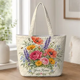 Wildflower Garden Bouquet for Spring Outings and Everyday Style for Her Quilted Tote Bag