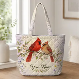 Red Cardinal Pair With Spring Blossoms For Garden Lovers And Mother's Day Gifting Mom Quilted Tote Bag
