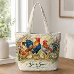 Rooster And Hen Farmyard Scene For Garden Days And Country Gifts For Chicken Lovers Quilted Tote Bag