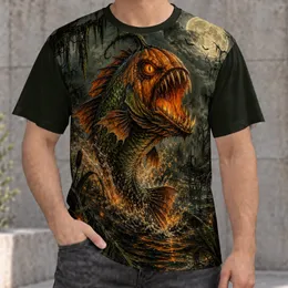 Pumpkin Anglerfish Swamp Scene for Halloween Nights and Gothic Fishing Adventures Outdoors All-over Print Unisex T-shirt