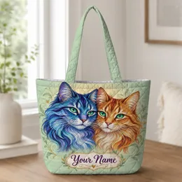 Colorful Twin Cat Portrait for Pet Lovers, Cat Moms, and Birthday Gift Celebrations Quilted Tote Bag