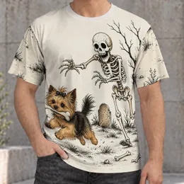 Yorkshire Terrier Stealing Bone Skeleton Chase For Halloween Dog Lovers All-over Print Unisex T-shirt