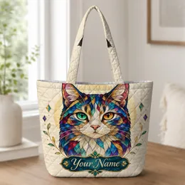 Colorful Mosaic Cat Portrait for Everyday Pet Lover Style and Gifts for Cat Moms Quilted Tote Bag
