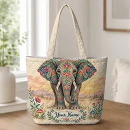 Ornate Elephant Among Wildflowers for Bohemian Summer Celebrations and Nature Lovers Quilted Tote Bag