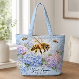 Hydrangea And Honeybee Garden Blooms For Springtime Nature Lovers Quilted Tote Bag