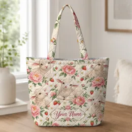 Spring Lambs, Pink Peonies And Strawberries For Easter Garden Lovers Quilted Tote Bag