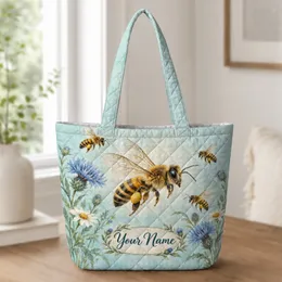 Honeybee And Blue Wildflowers For Breezy Summer Days And Nature-Loving Gift Givers Quilted Tote Bag