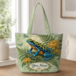 Colorful Poison Dart Frog Botanical Gift For Cottagecore Nature And Amphibian Lovers Quilted Tote Bag
