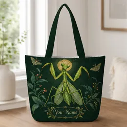Praying Mantis With Botanical Vines for Whimsigoth Nature Lovers and Garden Enthusiasts Quilted Tote Bag