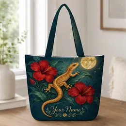 Celestial Salamander with Crimson Blooms for Whimsigoth Nature Lovers Cottagecore Quilted Tote Bag