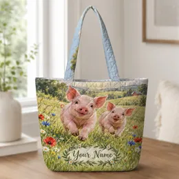 Twin Piglet Meadow Scene for Country Farmhouse Outings and Springtime Gifts for Her Quilted Tote Bag