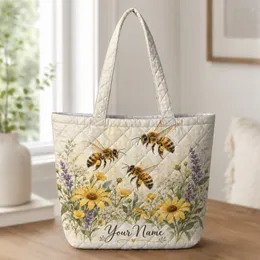 Honey Bees Among Yellow Wildflowers for Garden Lovers and Nature-Inspired Gifts Quilted Tote Bag
