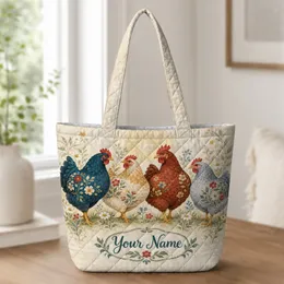 Farmhouse Hens with Wildflowers for Country Living, Garden Days and Chicken Lovers Quilted Tote Bag